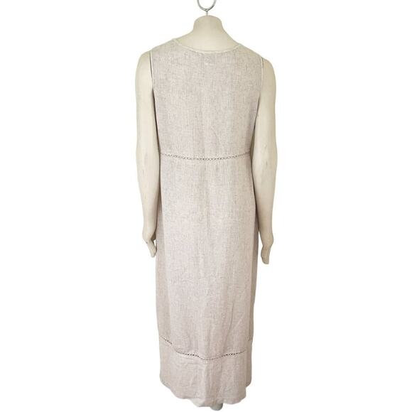 VTG NANCY BOLEN Flax Blend Embroidered Sleeveless Maxi Dress in Oatmeal SZ L - Picture 3 of 11